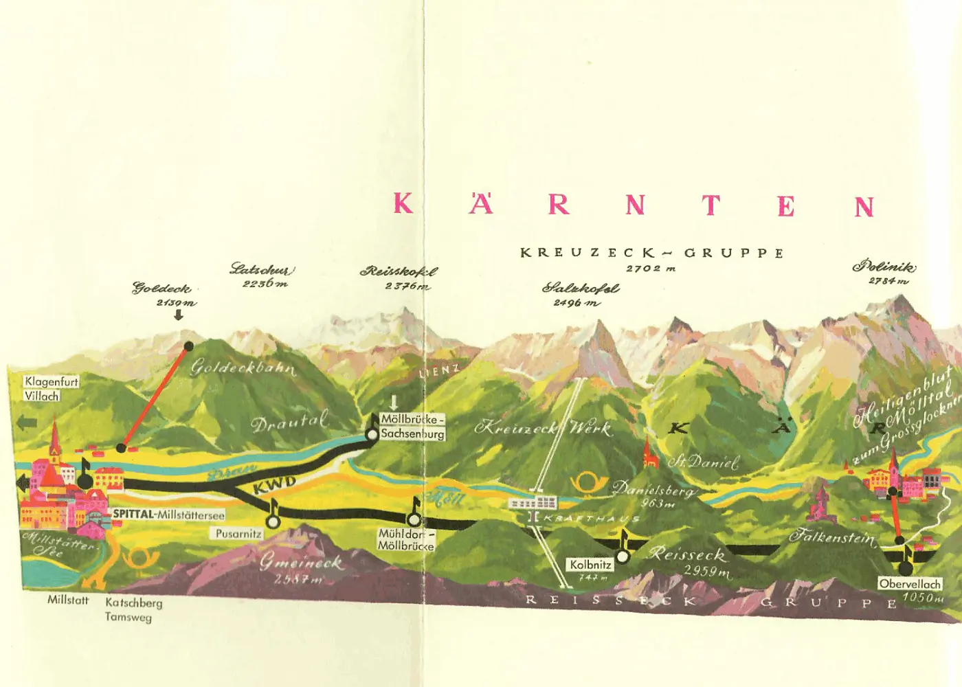 alte Landkarte von Kärnten - Roller-Reisen in Österreich