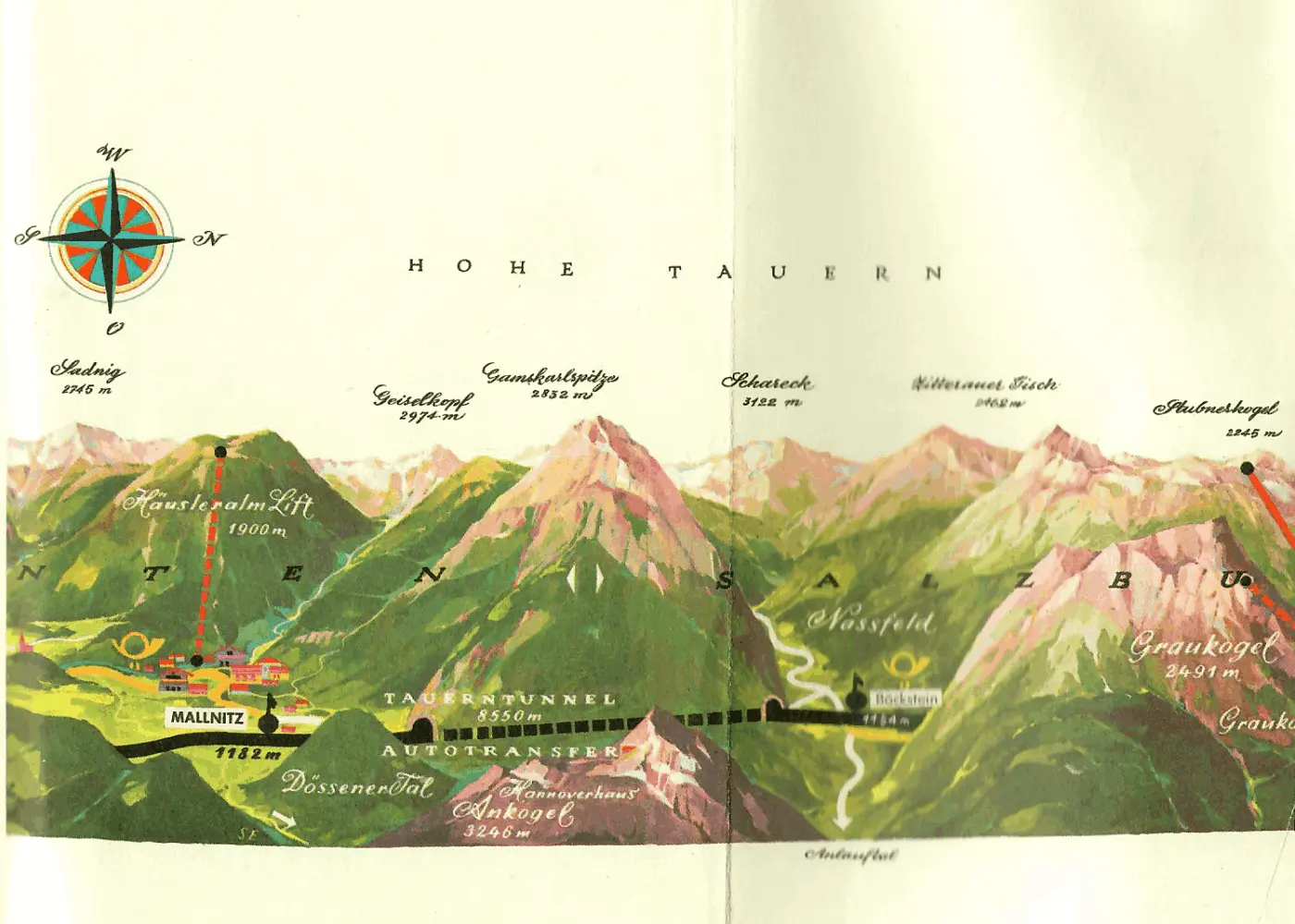 alte Landkarte der Tauernschleuse - Roller-Reisen in Österreich