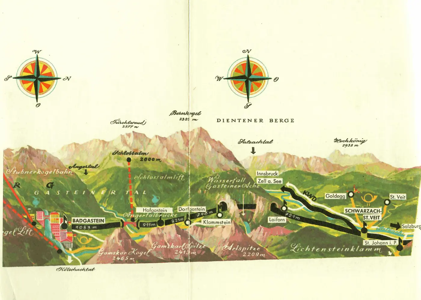 alte Landkarte vom Gasteinertal - Roller-Reisen in Österreich