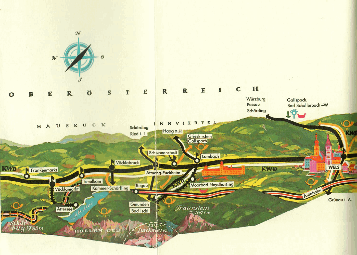 alte Landkarte von Oberösterreich - Roller-Reisen in Österreich