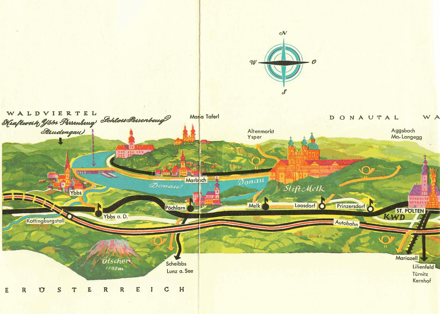alte Landkarte von Niederösterreich - Roller-Reisen in Österreich