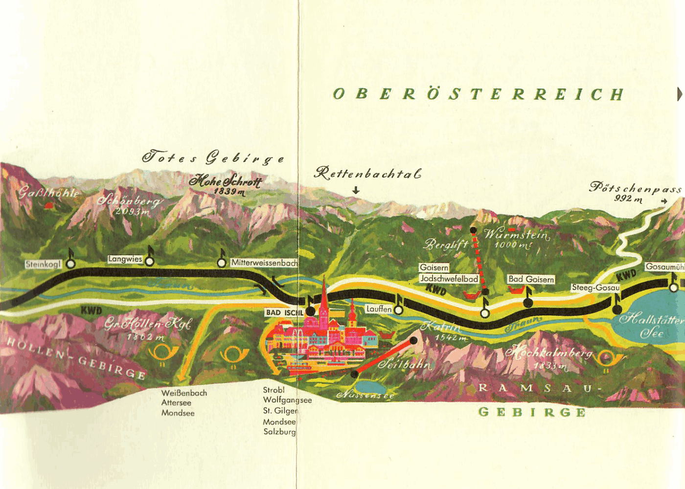 alte Landkarte vom Salzkammergut - Roller-Reisen in Österreich