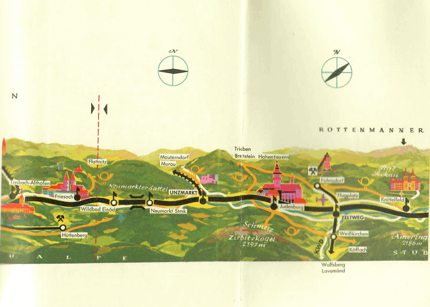 alte Landkarte von Kärnten und Murtal - Roller-Reisen in Österreich