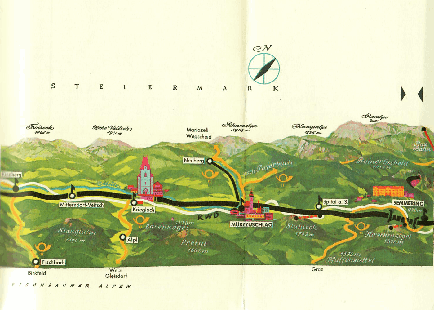 alte Landkarte vom Mürztal - Roller-Reisen in Österreich