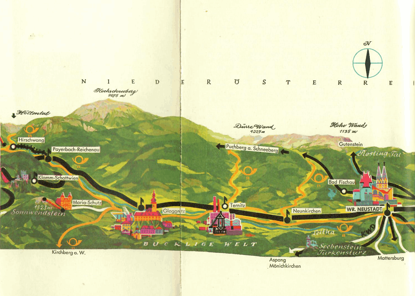 alte Landkarte Semmering - Wr. Neustadt - Roller-Reisen in Österreich