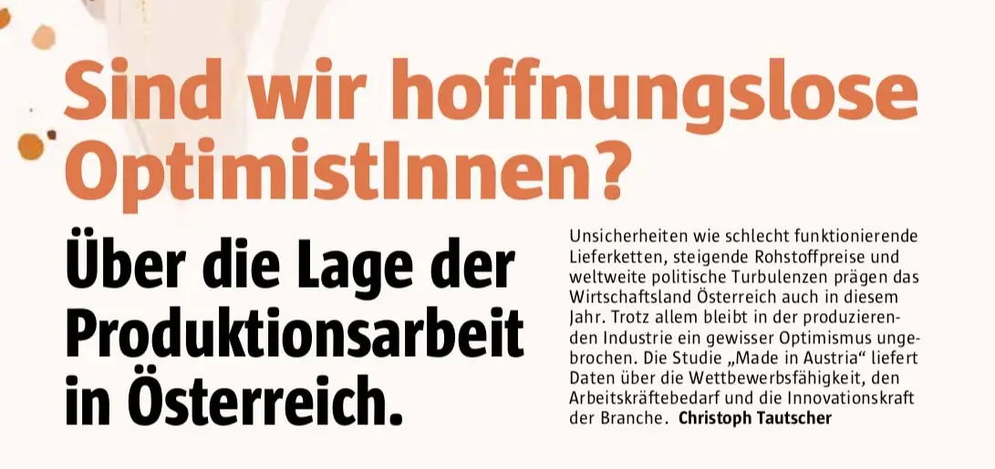 Headline des Artikels über das Made in Austria Industriepanel im FACTORY Magazin
